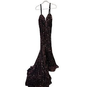 Rose Gold Black Sequin Mermaid Prom Dress Sweetheart Neckline Formal Gown